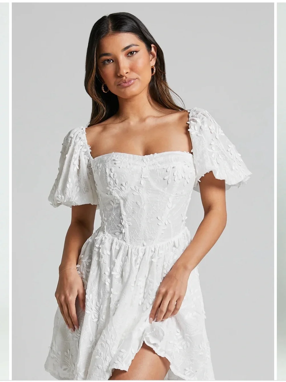 Showpo Esthela White Mini Dress Puff Sleeve Corset Fairy Princess Women’s US 10 - Picture 2 of 16